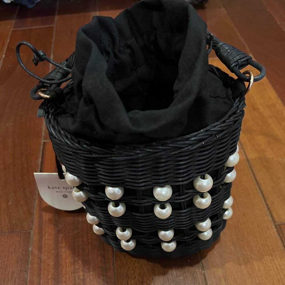 Kate Spade Black Woven Bag with Pearl Accents